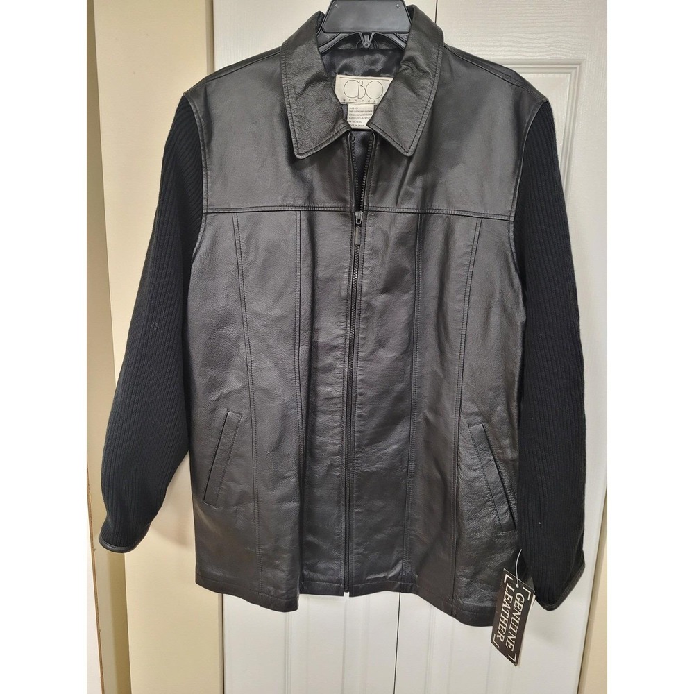 Genuine Black Womens Leather New York Knit Sleeve Fully Lined Chic Size 1X